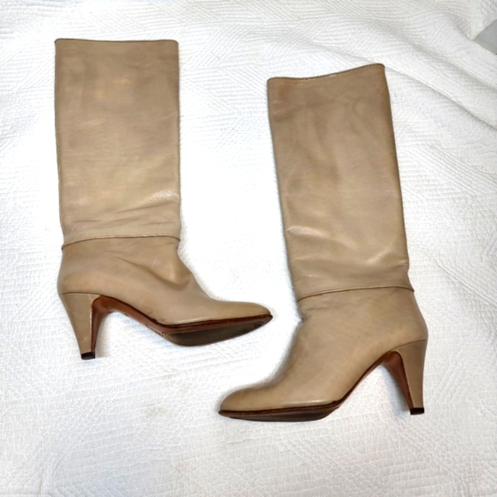 Emme Uno Italian Leather Tall Beige Boots Size 5.5 5.5M